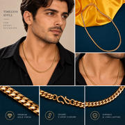 Men's Gold Plated Curb Chain Necklace with Interlocking Link Pattern
