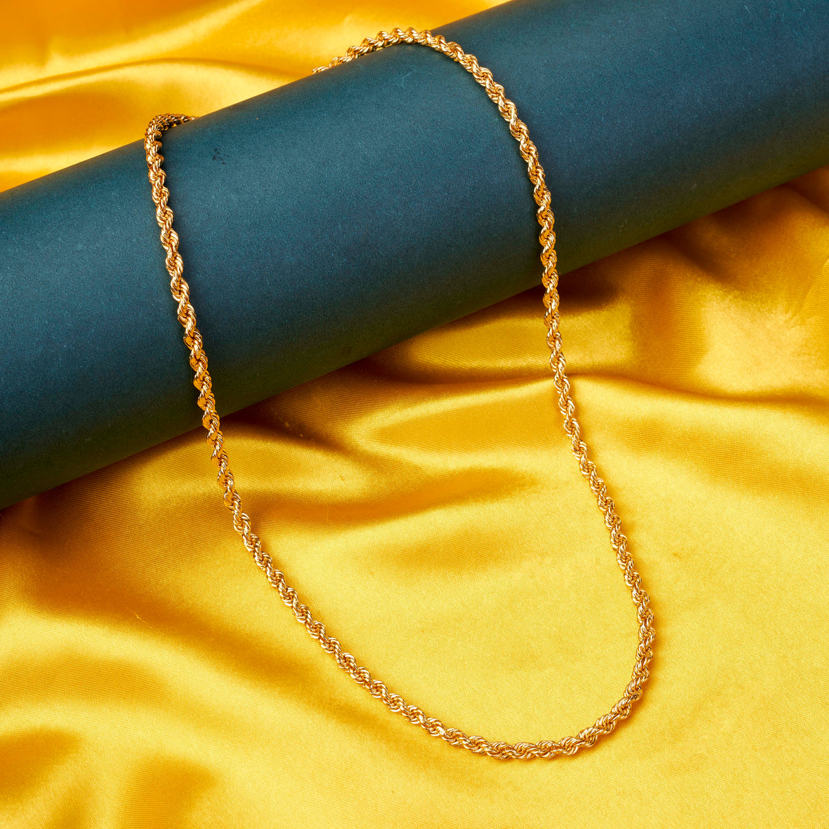 Men's Gold Plated Rope Chain Necklace with Twisted Link Pattern
