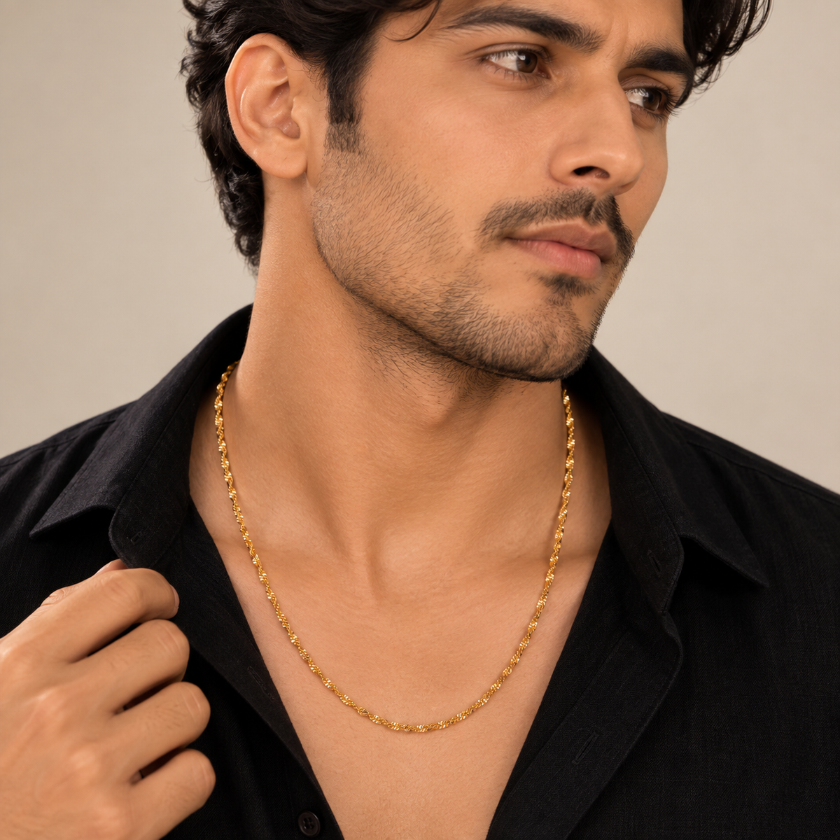 Men's Gold Plated Twisted Rope Chain Necklace with Classic Link Pattern