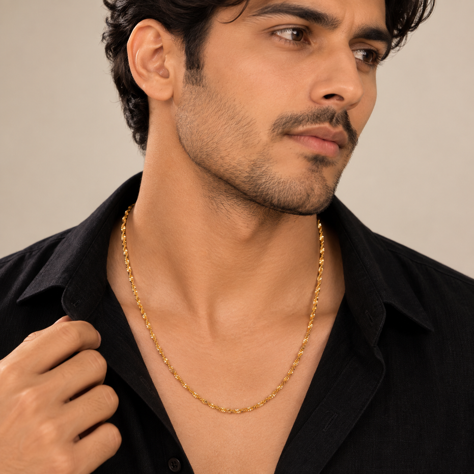 Men's Gold Plated Twisted Rope Chain Necklace with Classic Link Pattern