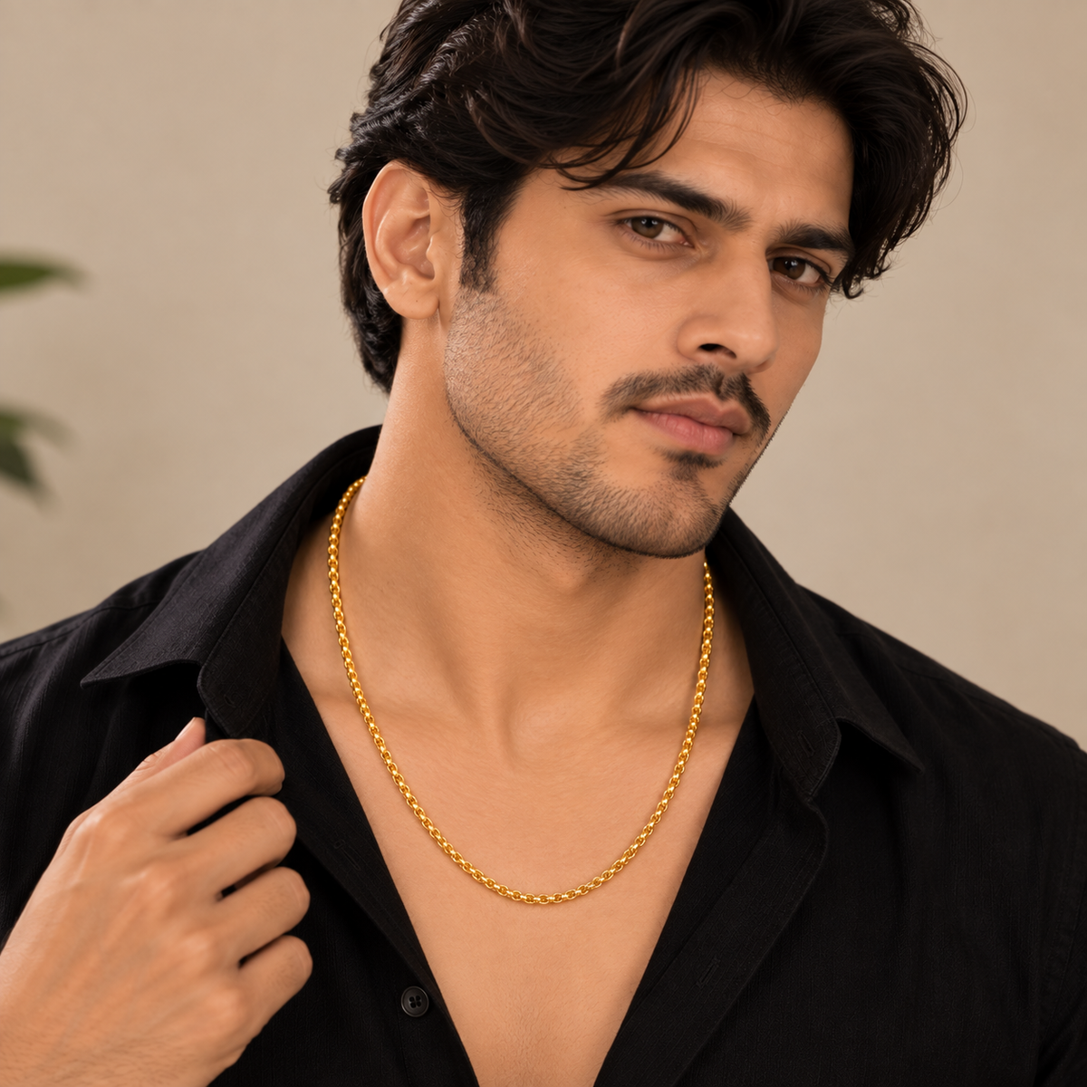 Men's Gold Plated Link Chain Necklace with Classic Round Link Pattern