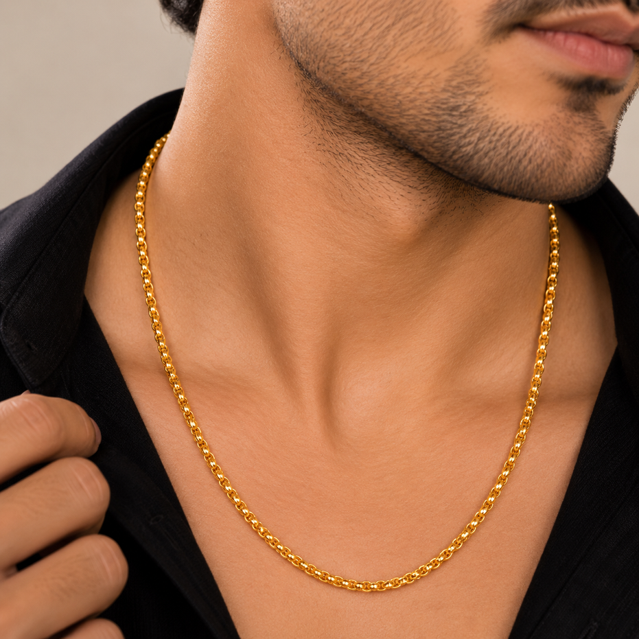 Men's Gold Plated Link Chain Necklace with Classic Round Link Pattern
