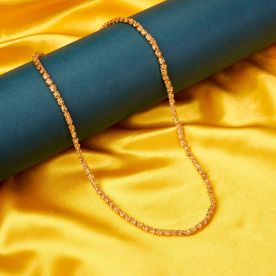Men's Gold Plated Floral Link Chain Necklace with Elegant Pattern
