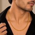 Men's Gold Plated Floral Link Chain Necklace with Elegant Pattern