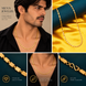 Men's Gold Plated Rectangular Link Chain Necklace with Textured Pattern