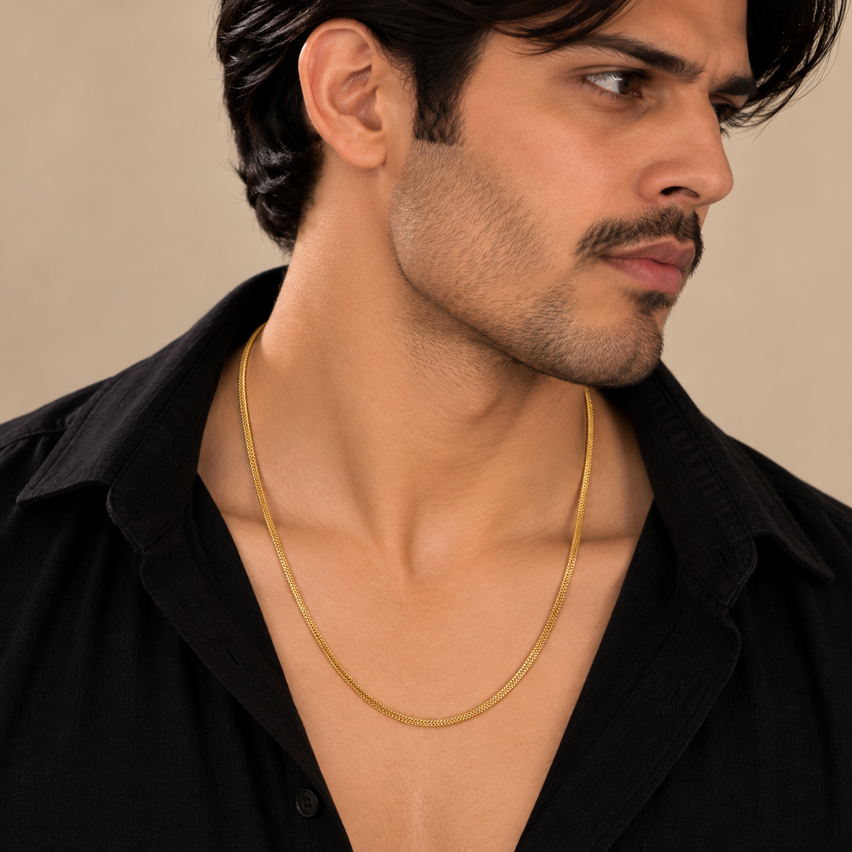 Men's Gold Plated Snake Chain Necklace | Sleek Textured Chain for Daily & Casual Wear