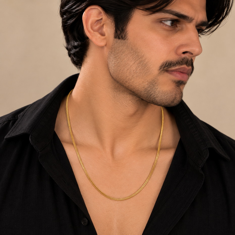 Men's Gold Plated Snake Chain Necklace | Sleek Textured Chain for Daily & Casual Wear