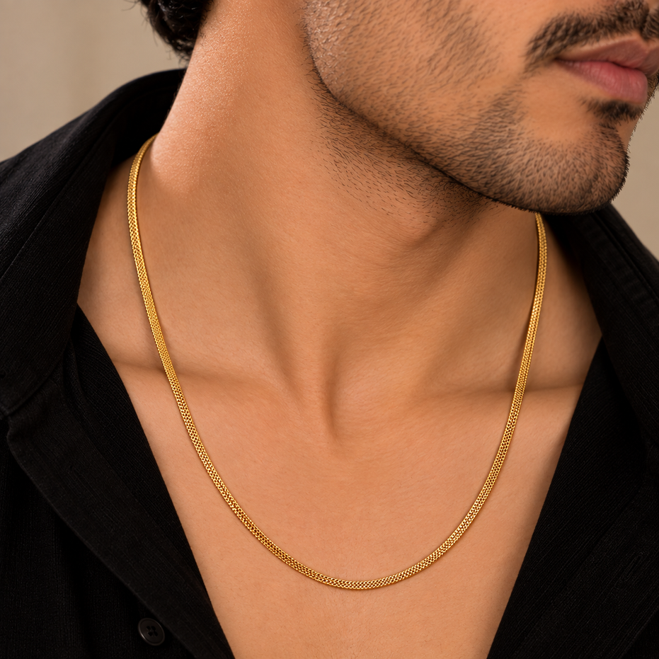 Men's Gold Plated Snake Chain Necklace | Sleek Textured Chain for Daily & Casual Wear