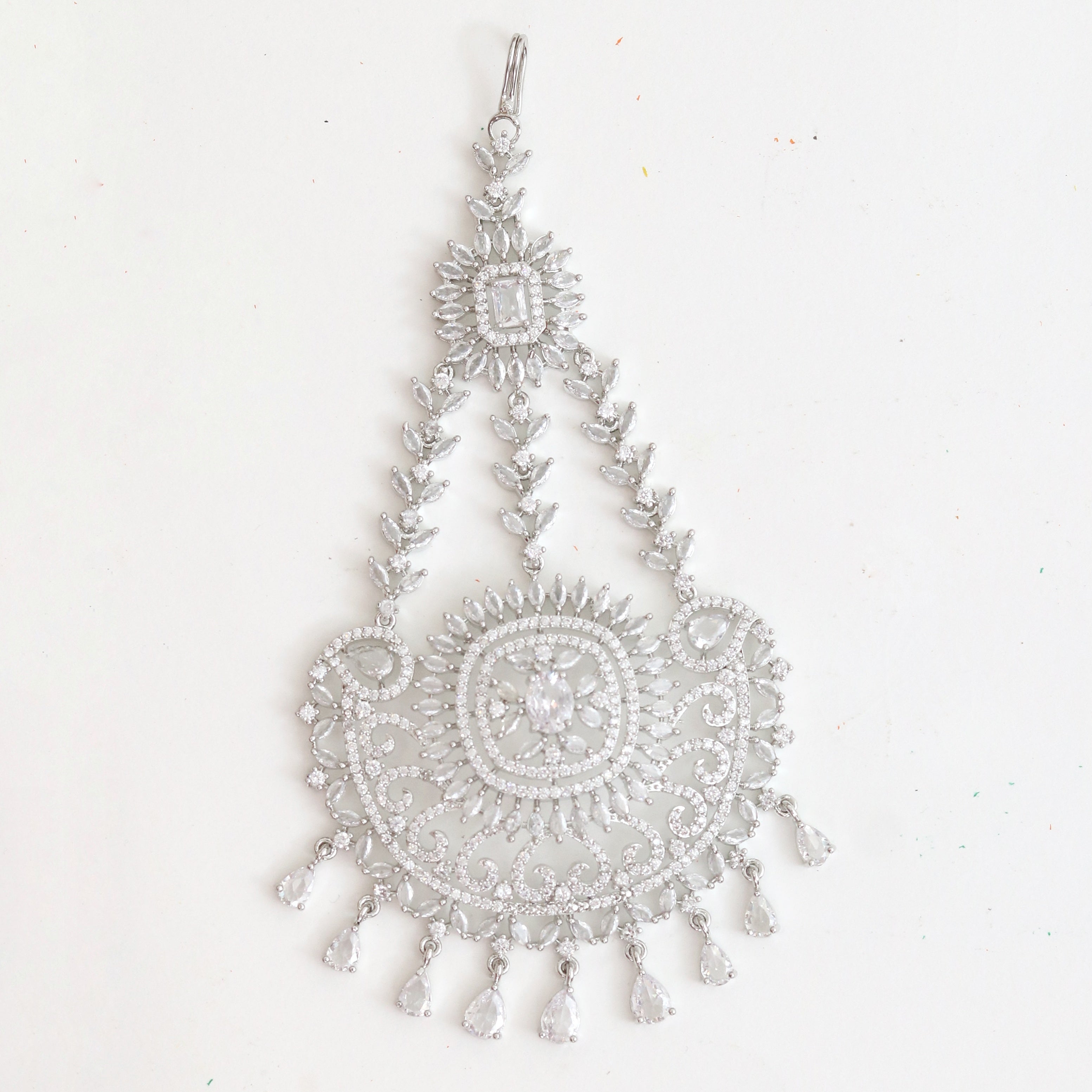 Rhodium Plated White American Diamond Bridal Passa