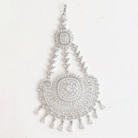 Rhodium Plated White American Diamond Bridal Passa