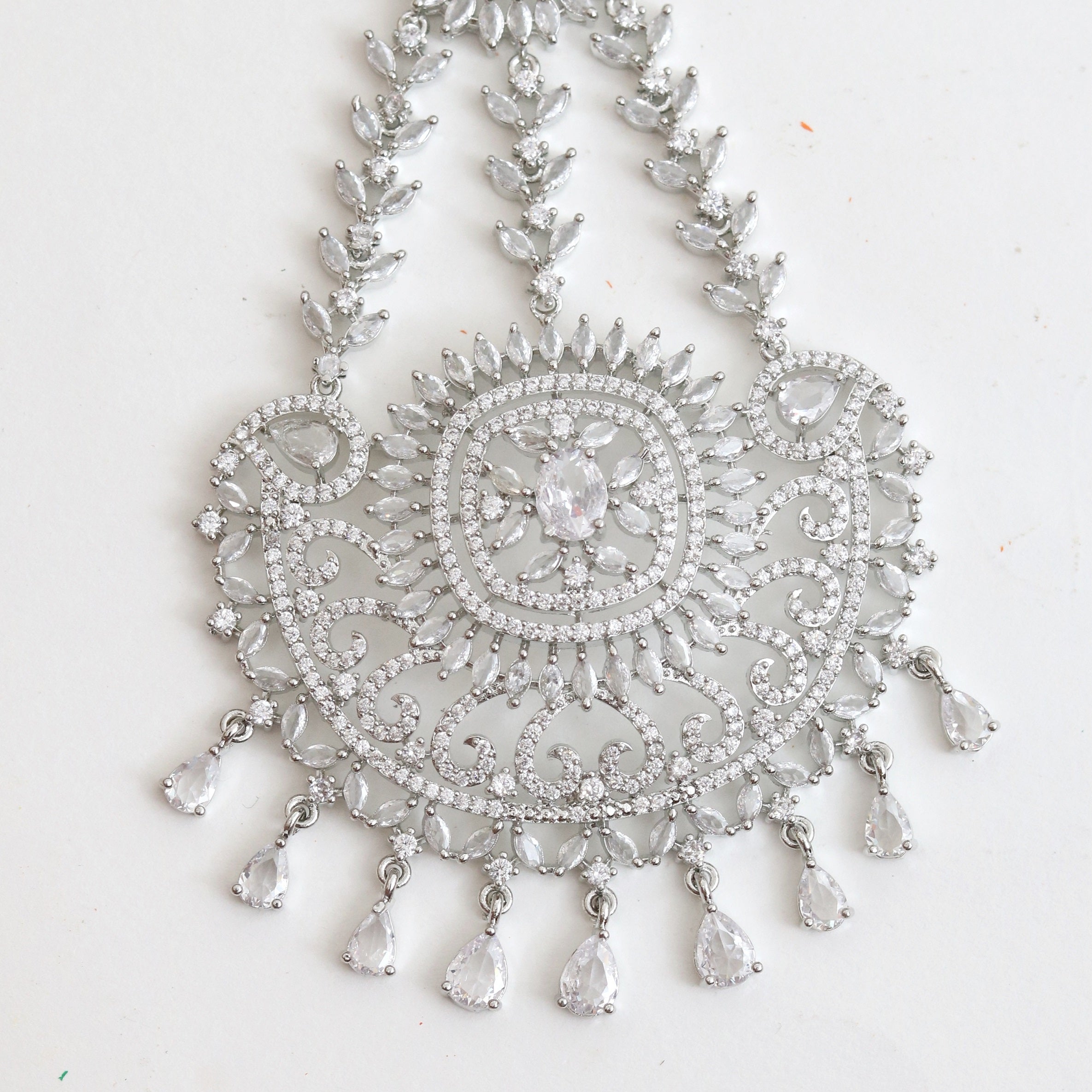 Rhodium Plated White American Diamond Bridal Passa
