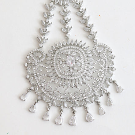 Rhodium Plated White American Diamond Bridal Passa