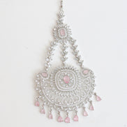 Rhodium Plated Mint Pink American Diamond Bridal Passa