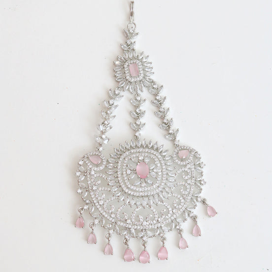 Rhodium Plated Mint Pink American Diamond Bridal Passa