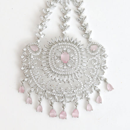 Rhodium Plated Mint Pink American Diamond Bridal Passa