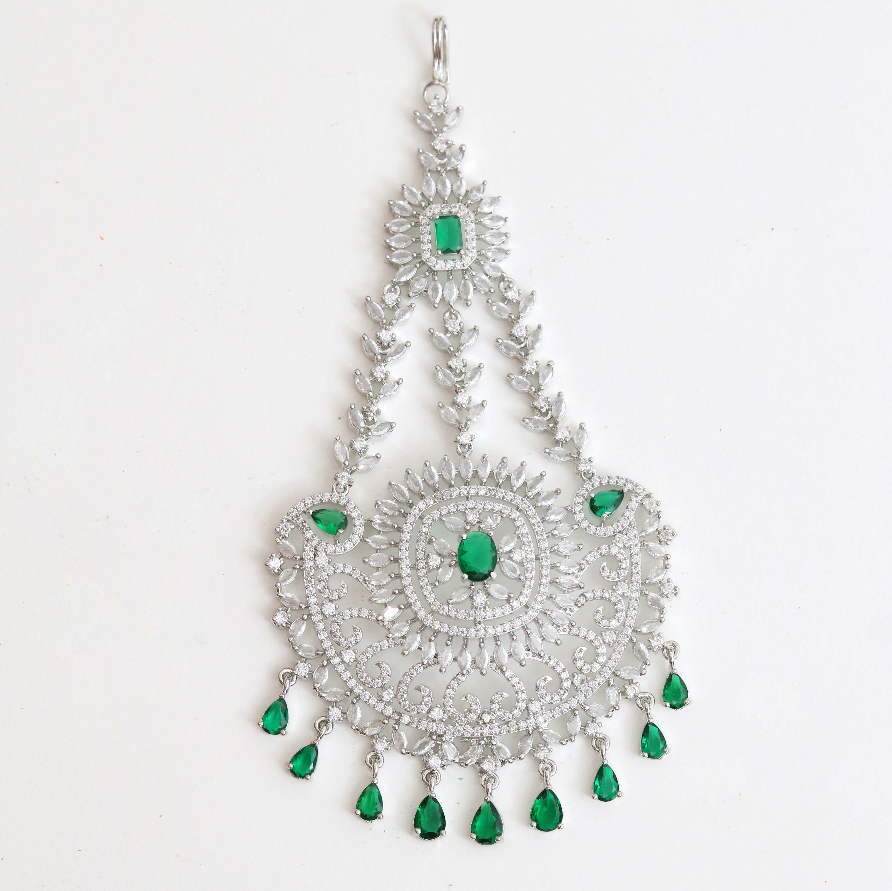 Rhodium Plated Crystal Green American Diamond Bridal Passa