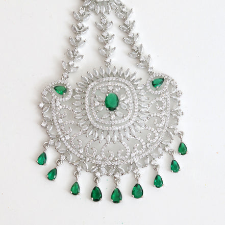 Rhodium Plated Crystal Green American Diamond Bridal Passa