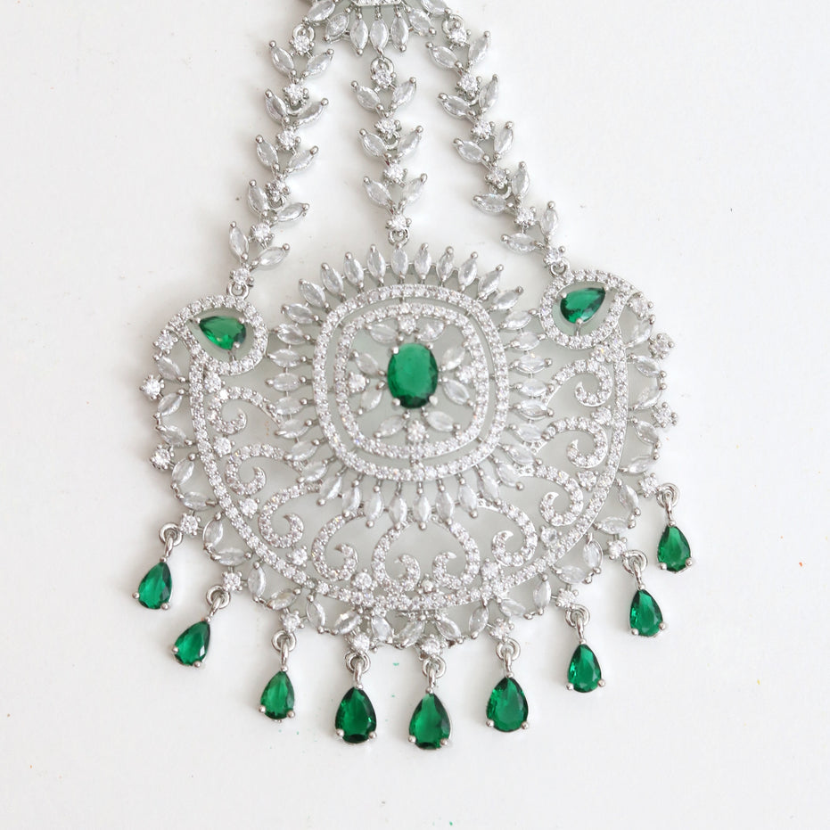 Rhodium Plated Crystal Green American Diamond Bridal Passa