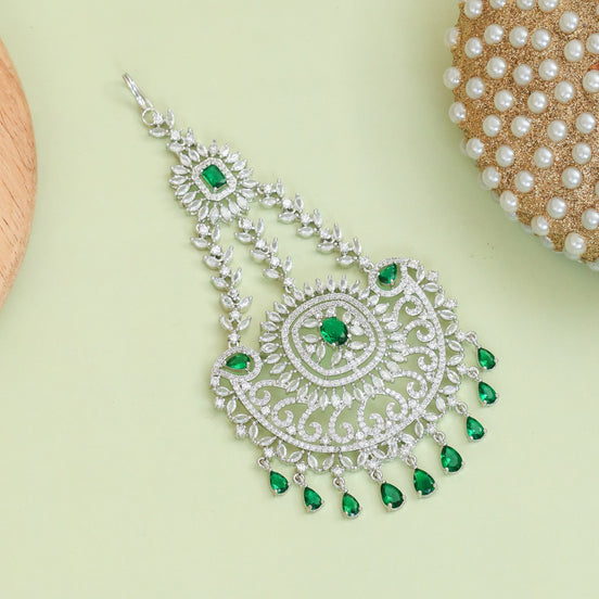 Rhodium Plated Crystal Green American Diamond Bridal Passa