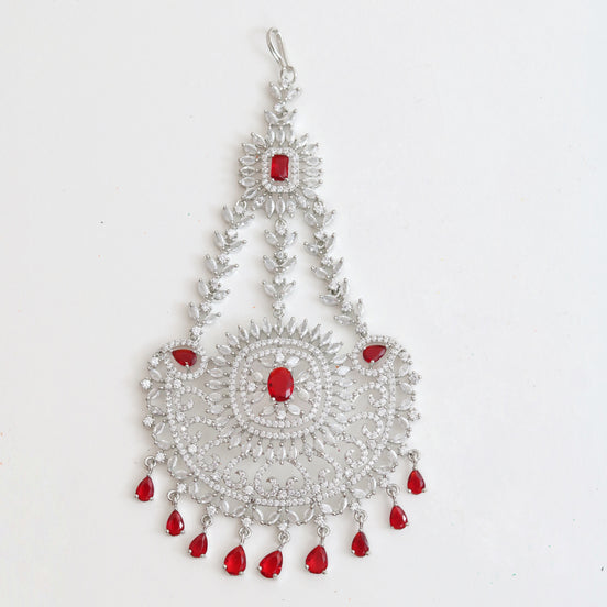 Rhodium Plated Ruby Red American Diamond Bridal Passa