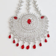 Rhodium Plated Ruby Red American Diamond Bridal Passa