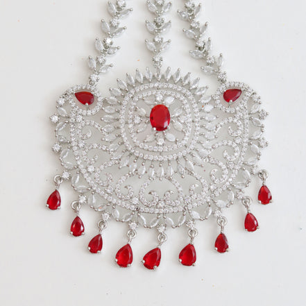 Rhodium Plated Ruby Red American Diamond Bridal Passa