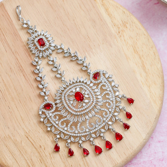 Rhodium Plated Ruby Red American Diamond Bridal Passa