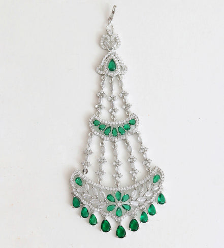 Traditional CZ Crystal Green Stone Studded Bridal Passa