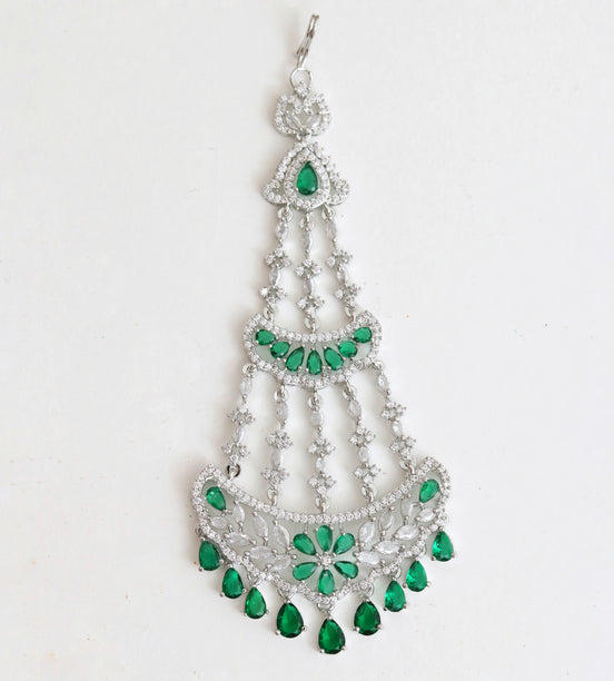 Traditional CZ Crystal Green Stone Studded Bridal Passa