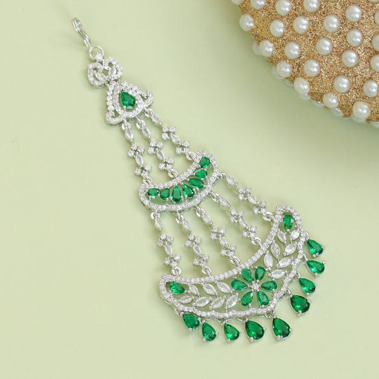 Traditional CZ Crystal Green Stone Studded Bridal Passa