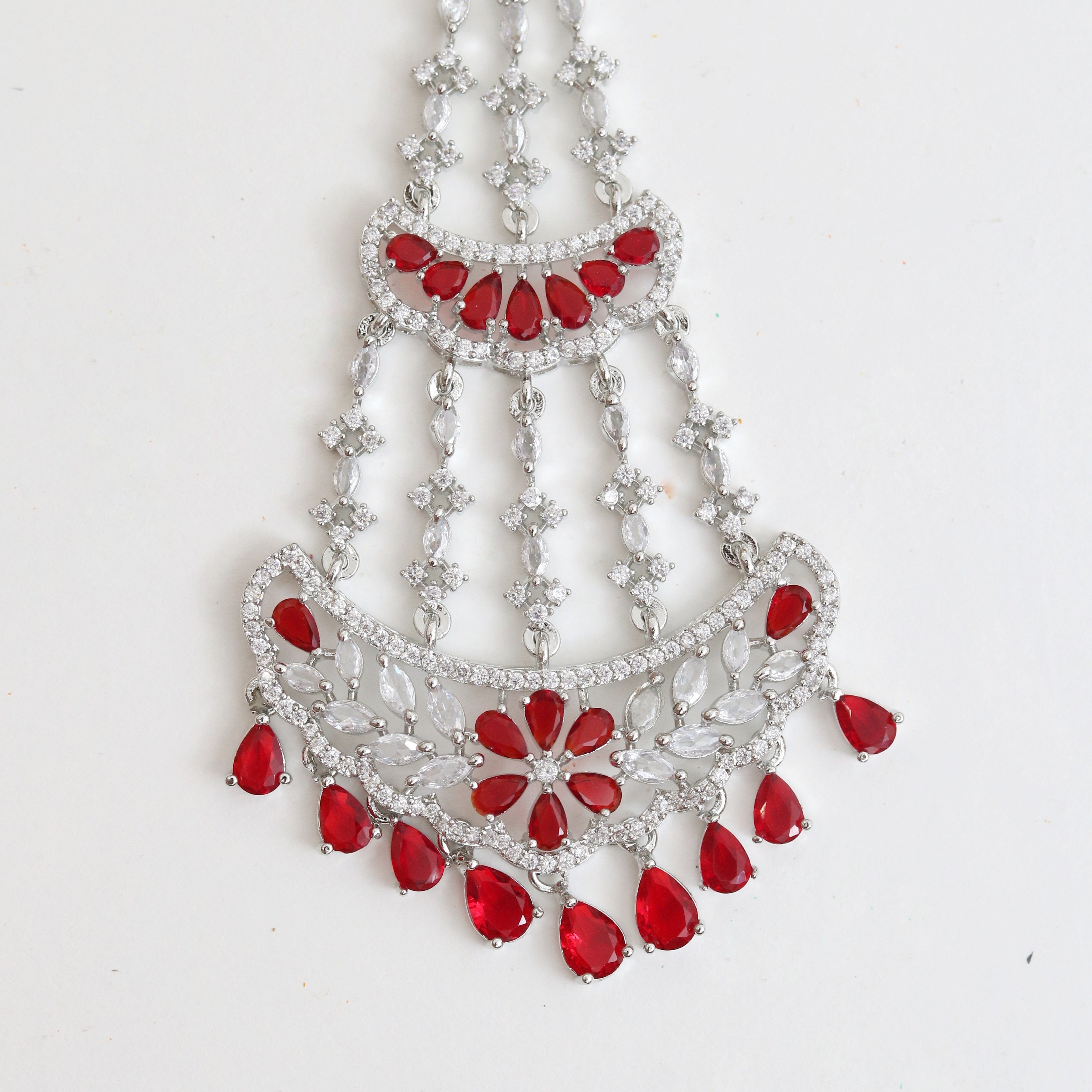 Traditional CZ Ruby Red Studded Bridal Passa