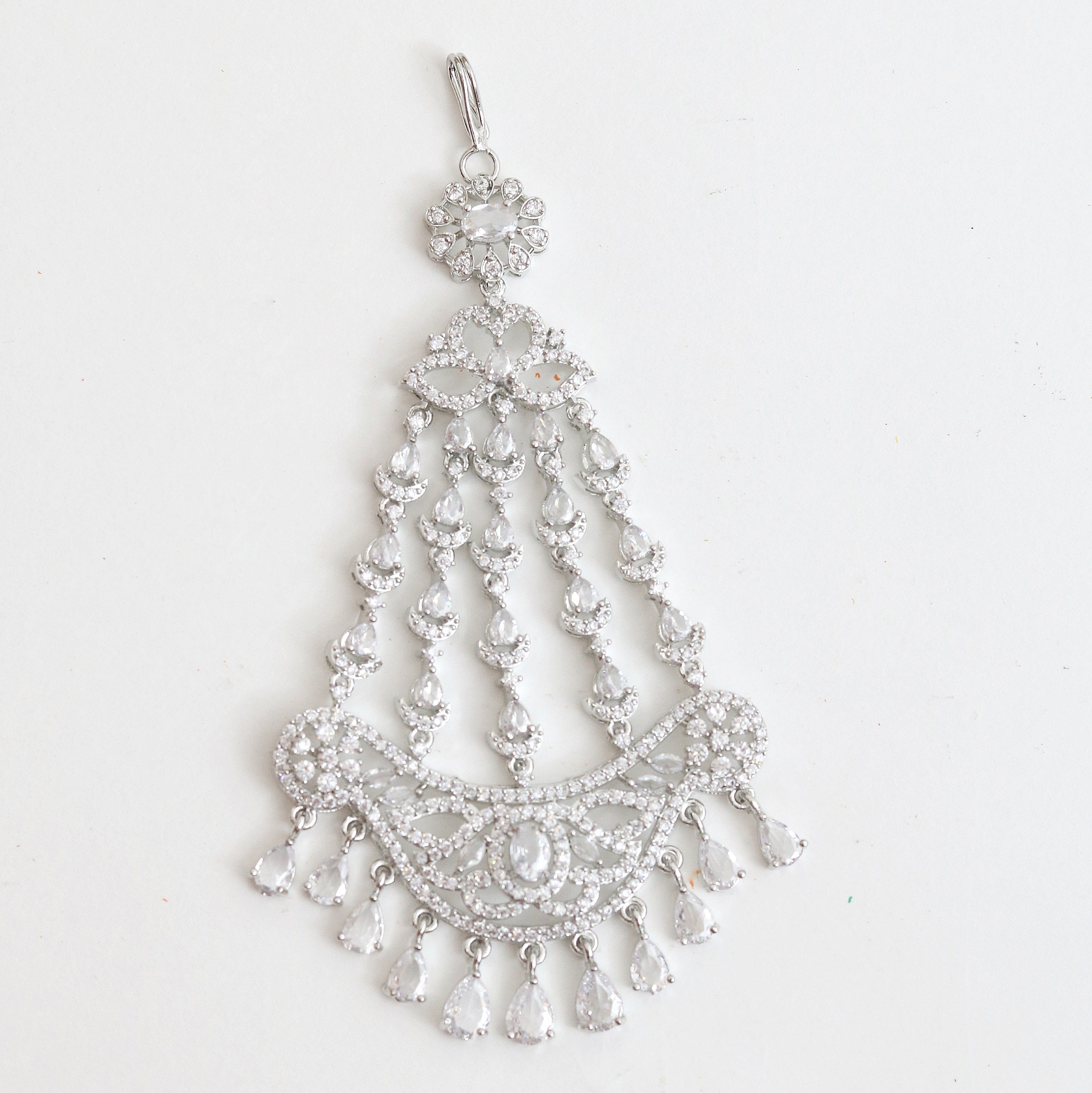 Rhodium-Plated American Diamond Cascading Bridal Passa