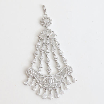 Rhodium-Plated American Diamond Cascading Bridal Passa