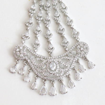 Rhodium-Plated American Diamond Cascading Bridal Passa