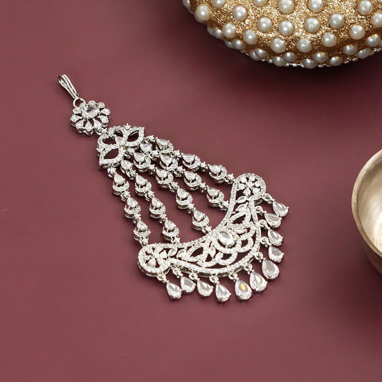 Rhodium-Plated American Diamond Cascading Bridal Passa