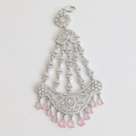 Rhodium-Plated American Diamond Cascading Maang Tikka