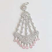 Rhodium-Plated American Diamond Cascading Maang Tikka