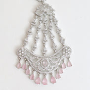 Rhodium-Plated American Diamond Cascading Maang Tikka
