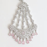 Rhodium-Plated American Diamond Cascading Maang Tikka