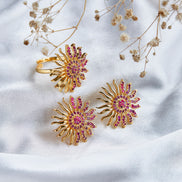 Gold Plated Sunburst American Diamond Jewelry Set (Pack of 2)