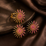 Gold Plated Sunburst American Diamond Jewelry Set (Pack of 2)