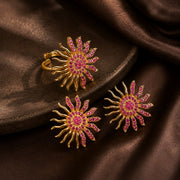 Gold Plated Sunburst American Diamond Jewelry Set (Pack of 2)