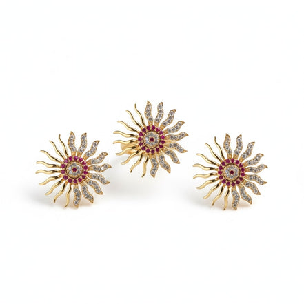 Gold Plated Sunburst American Diamond Jewelry Set (Pack of 2)