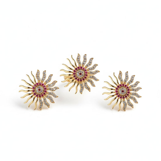 Gold Plated Sunburst American Diamond Jewelry Set (Pack of 2)
