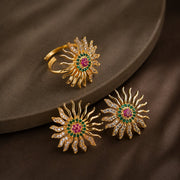 Gold Plated Sunburst American Diamond Jewelry Set (Pack of 2)