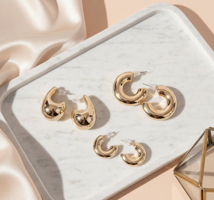 Amazing Half Circle Gold Plated Studs (Pack of 3)