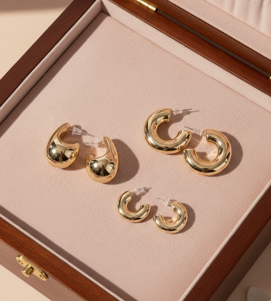 Amazing Half Circle Gold Plated Studs (Pack of 3)