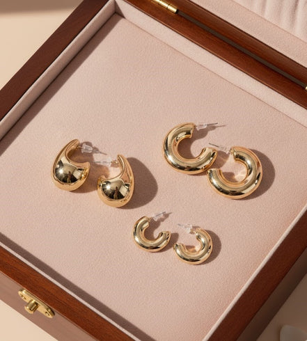 Amazing Half Circle Gold Plated Studs (Pack of 3)