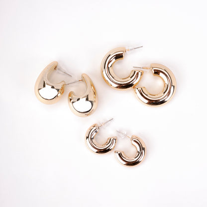 Amazing Half Circle Gold Plated Studs (Pack of 3)