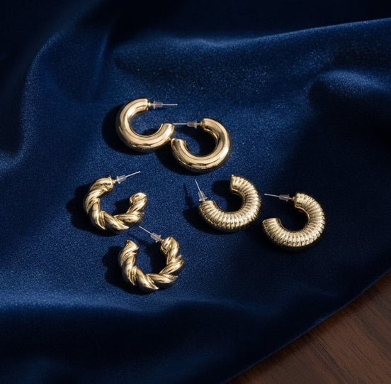 Anti-Tarnish Half Loop Gold Plated Studs (Pack of 3)